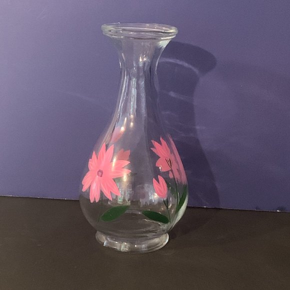 Unbranded Accents In Hand Painted Clear Glass Flower Vase Pink